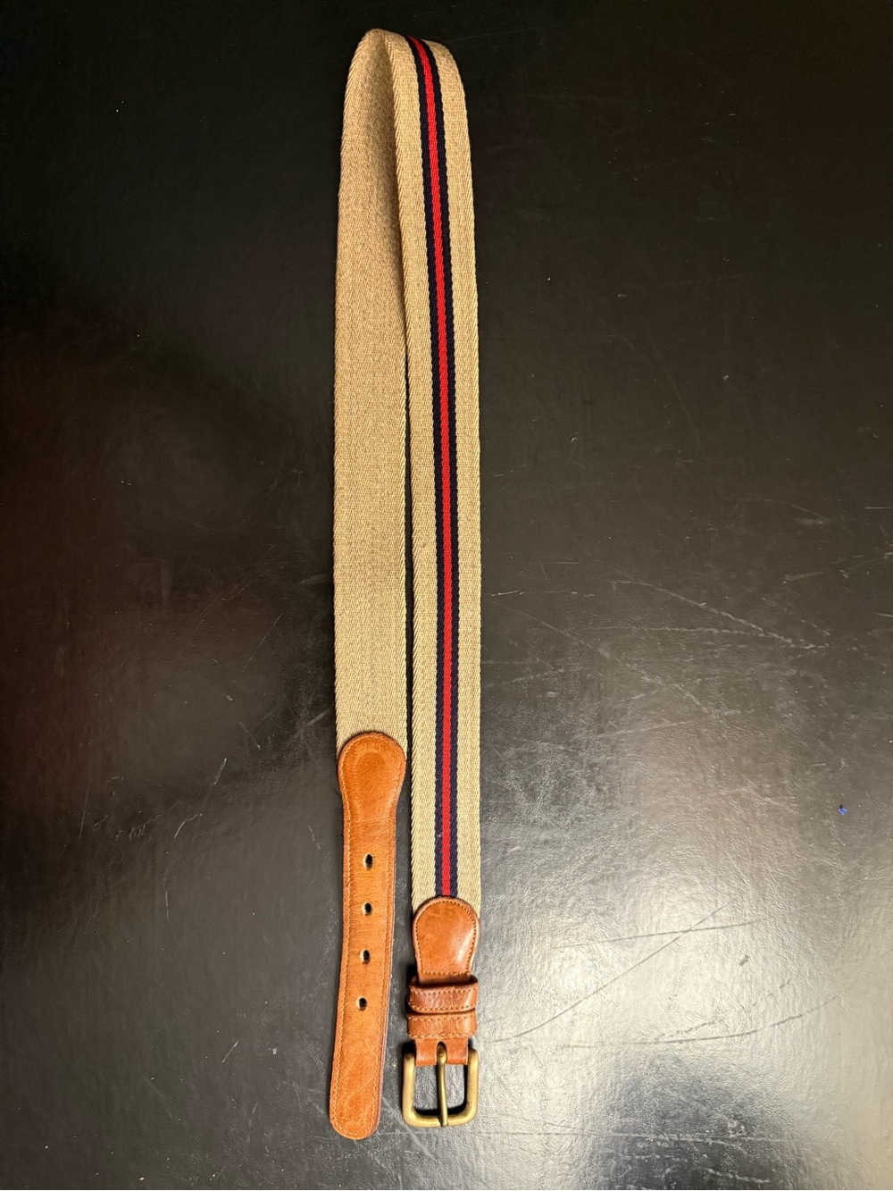 Coach Beige Canvas Belt with Brown Leather and Red/Navy Stripe - Picture 3 of 3
